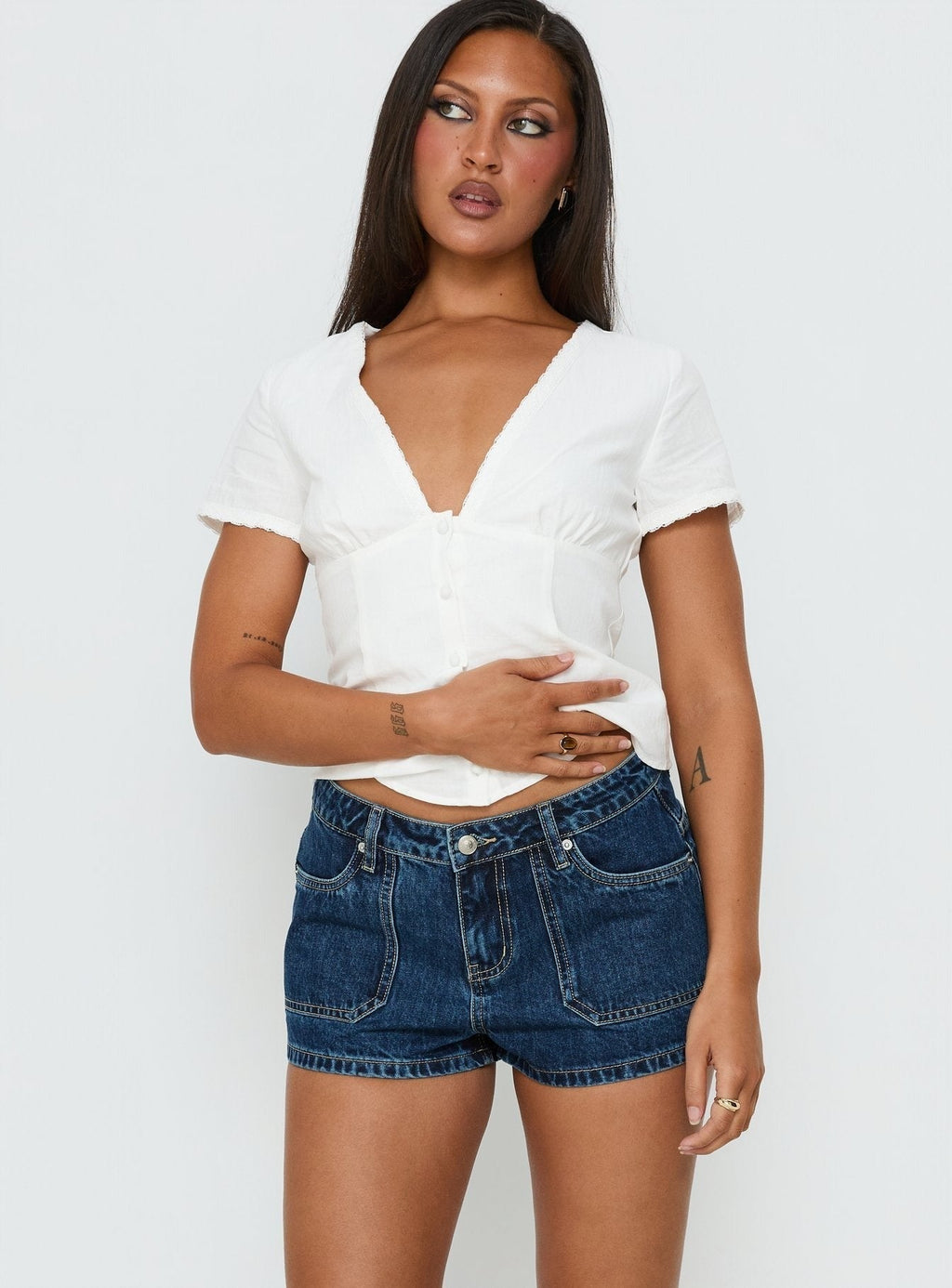 Kirkes Cargo Micro Denim Short Mid Blue Wash