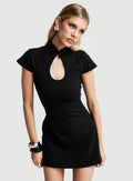 Adalinda Keyhole Cap Sleeve Mini Dress Black