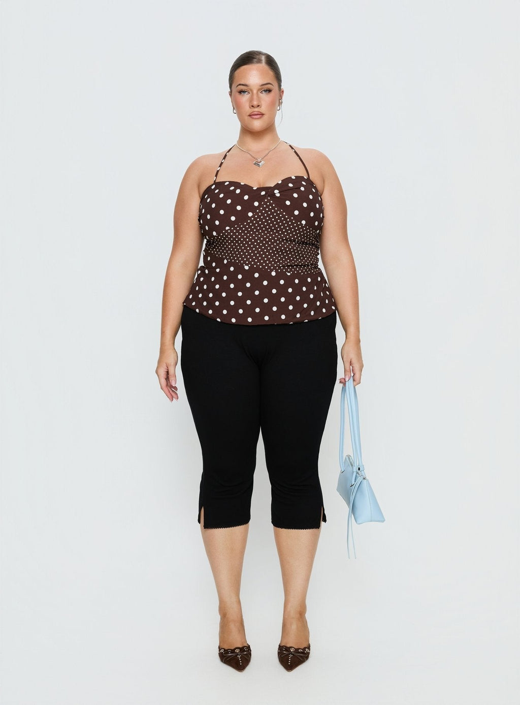 Marguerite Halter Top Brown Polka Curve