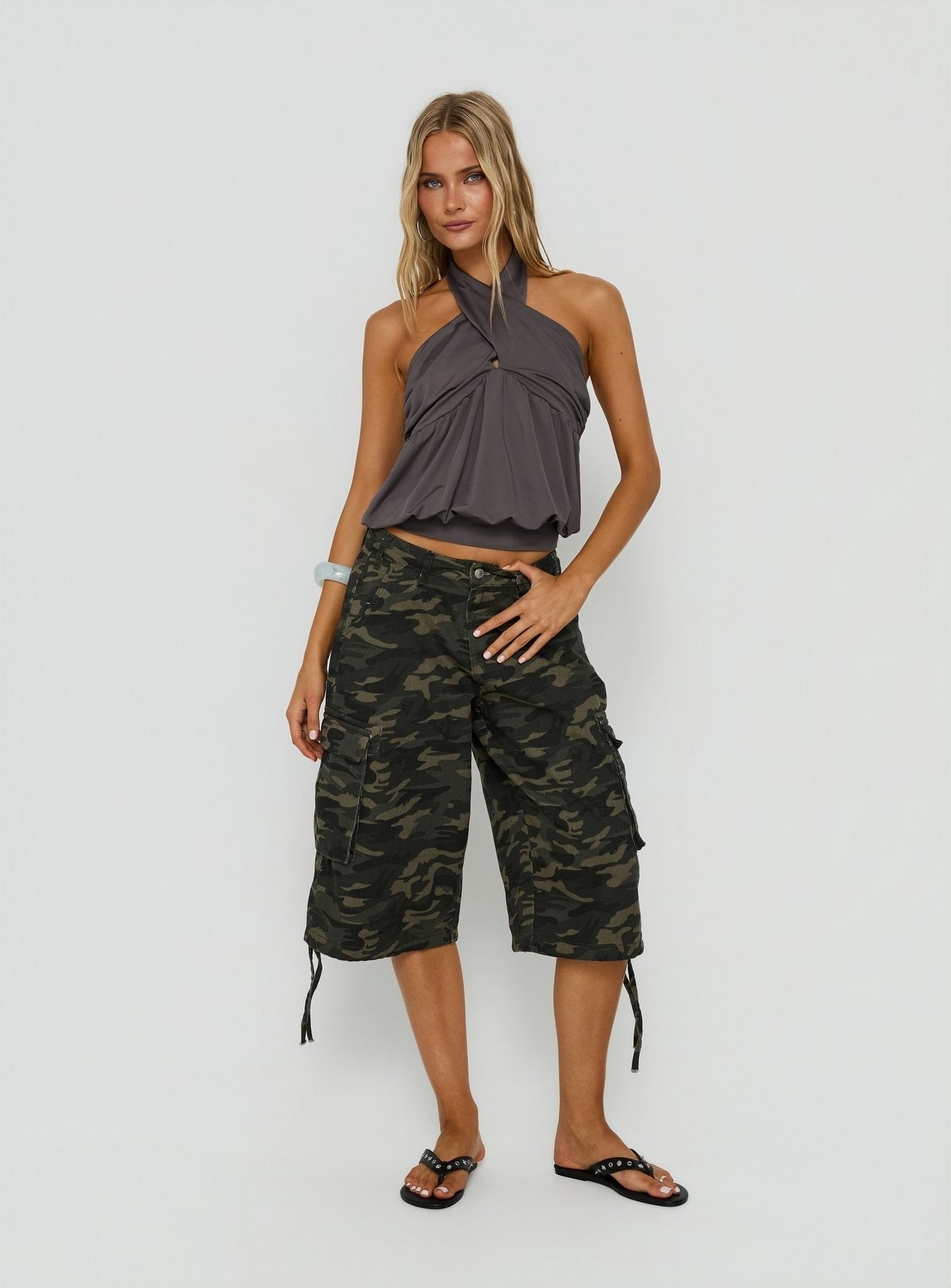 Harpah Cross Front Blouson Top Grey