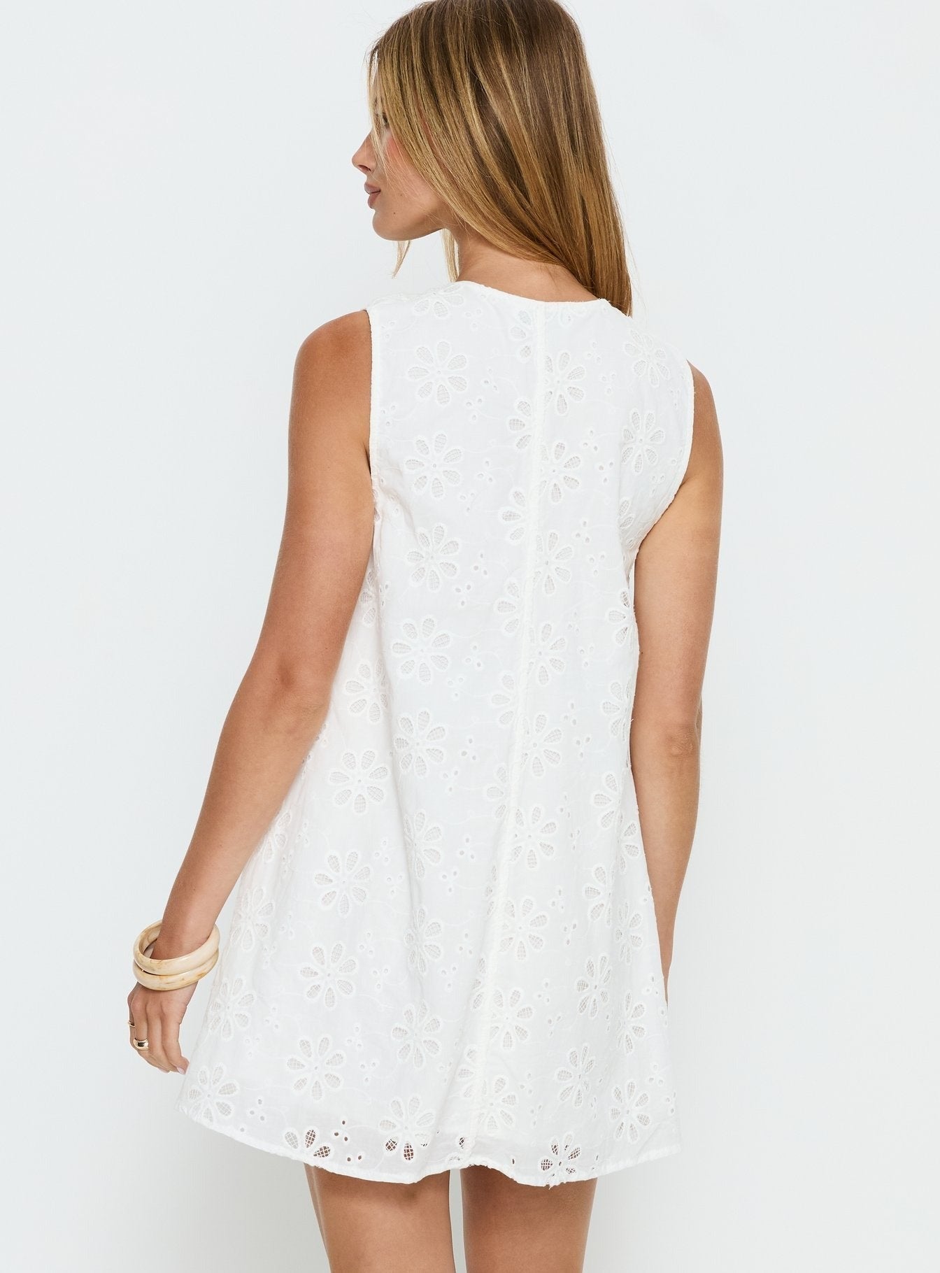 Eberta Ruched Baby Doll Mini Dress White Anglaise