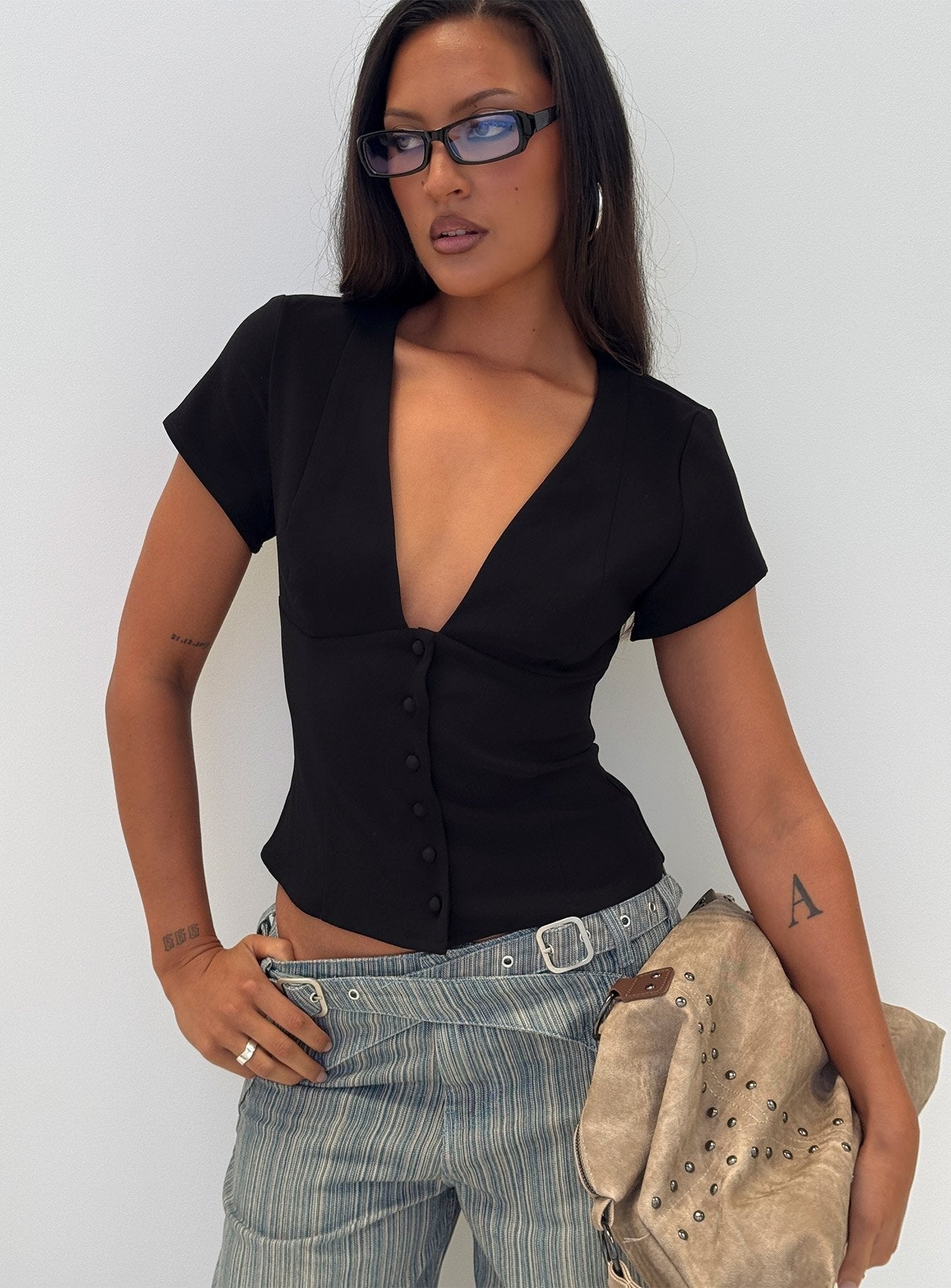 Serefina Short Sleeve Top Black
