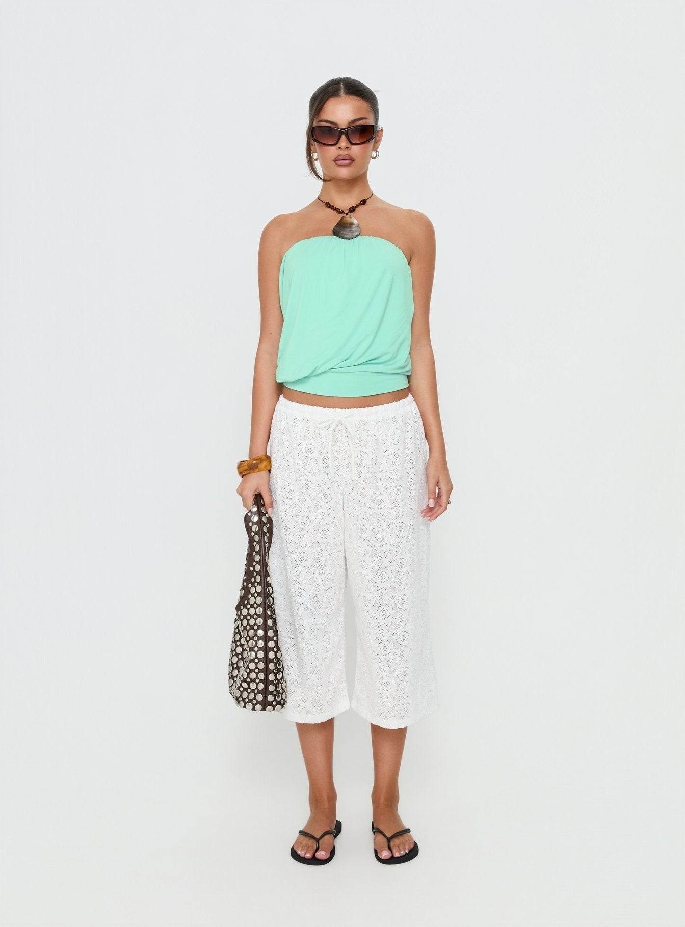 Kiss Me Quick 3/4 Lace Drawstring Pants White