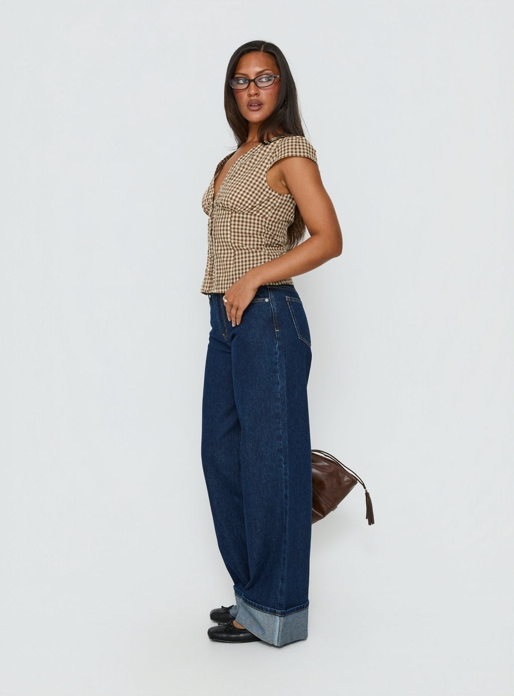 Darla Low Rise Straight Leg Cuff Jean Dark Blue Wash