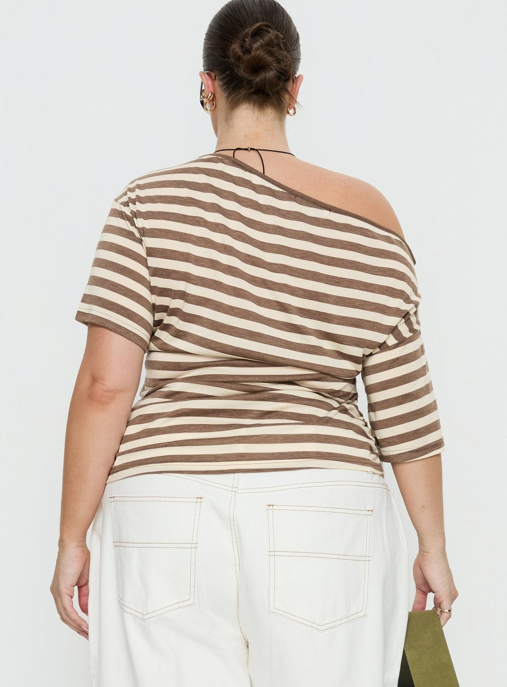 Emlynn Off Shoulder Top Brown Stripe Curve
