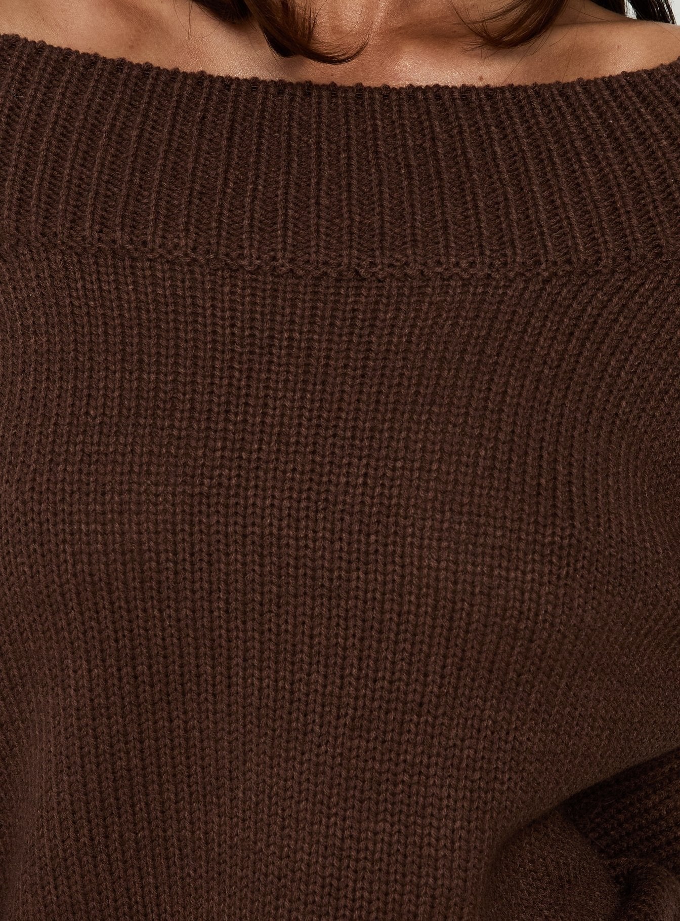 Always Be There Off Shoulder Knit Jumper Brown