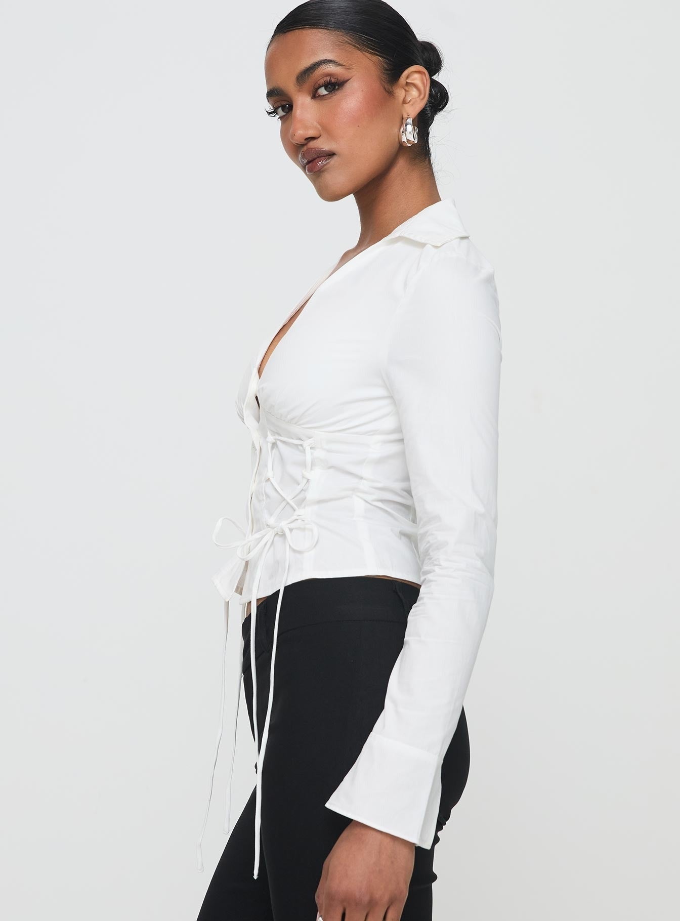 Tied To You Long Sleeve Top White