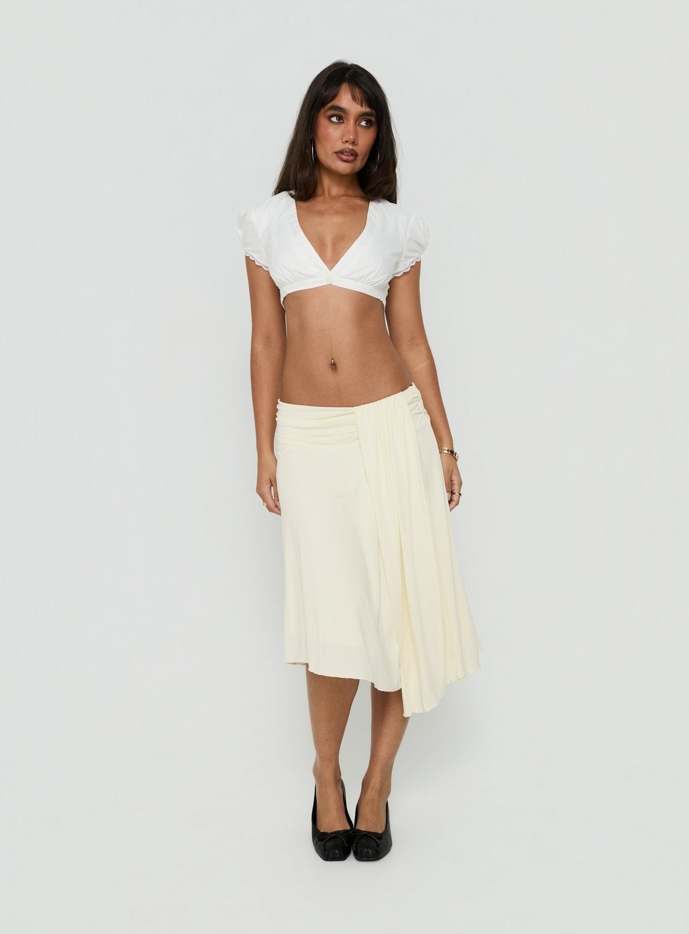 Iselda Draped Midi Skirt Cream
