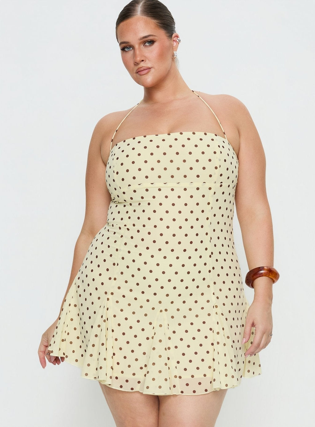 Delamere Mini Dress Yellow / Brown Polka Curve