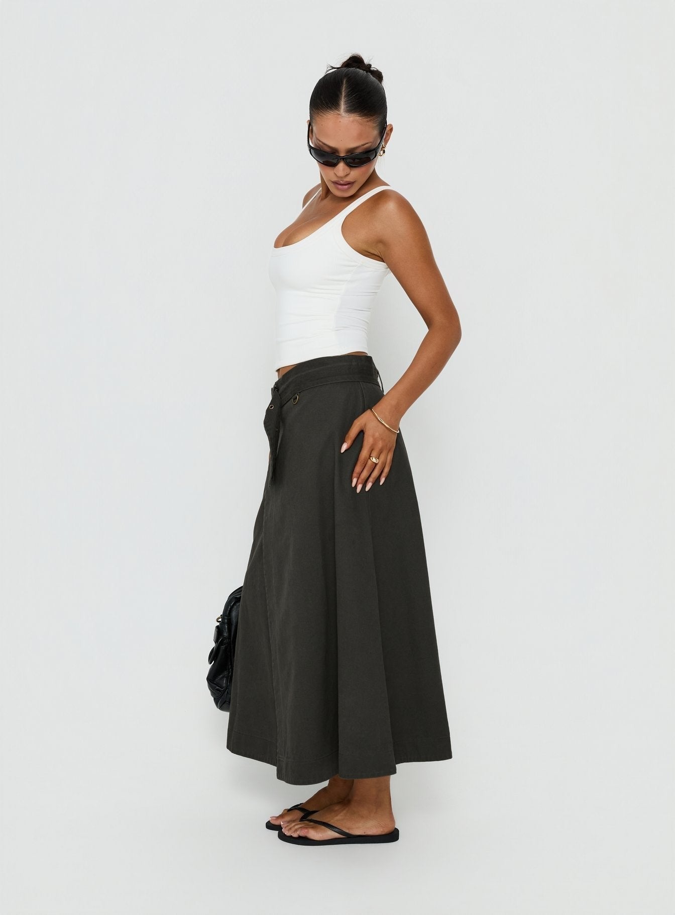 True Visions Belted Maxi Skirt Charcoal