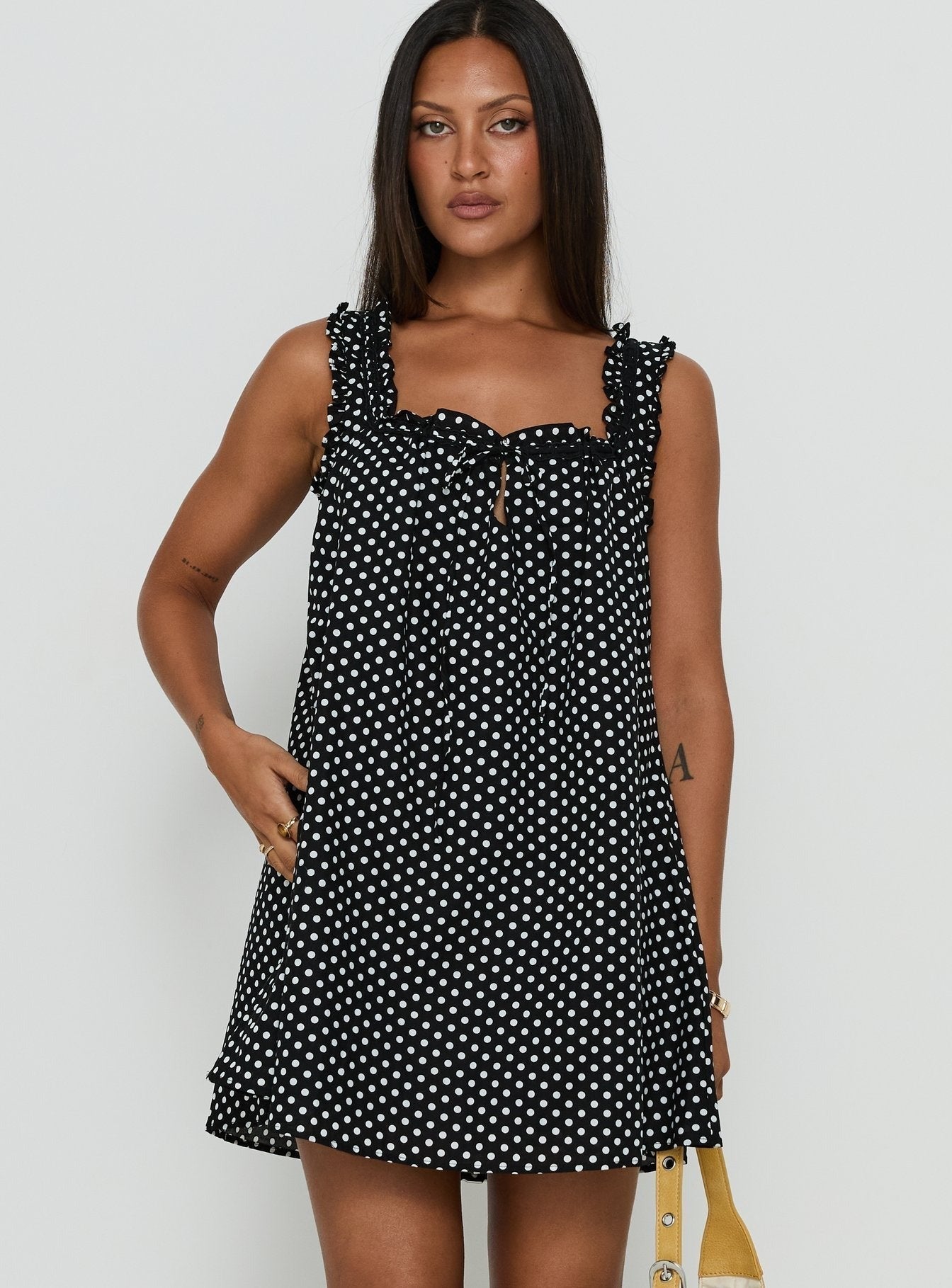 Swing Mini Dress Black Polka Dot