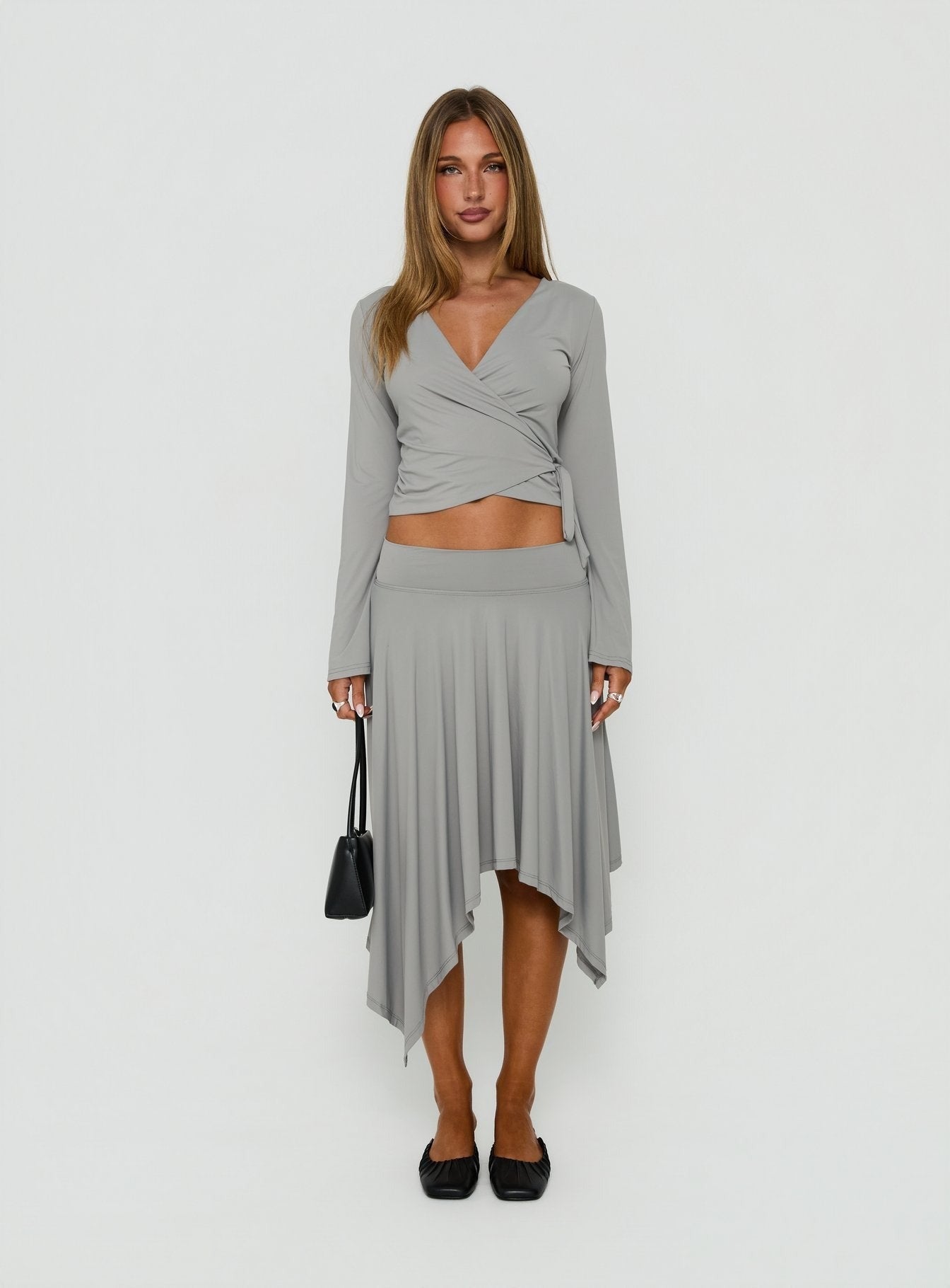 Talluleah Handkerchief Flowy Midi Skirt Grey