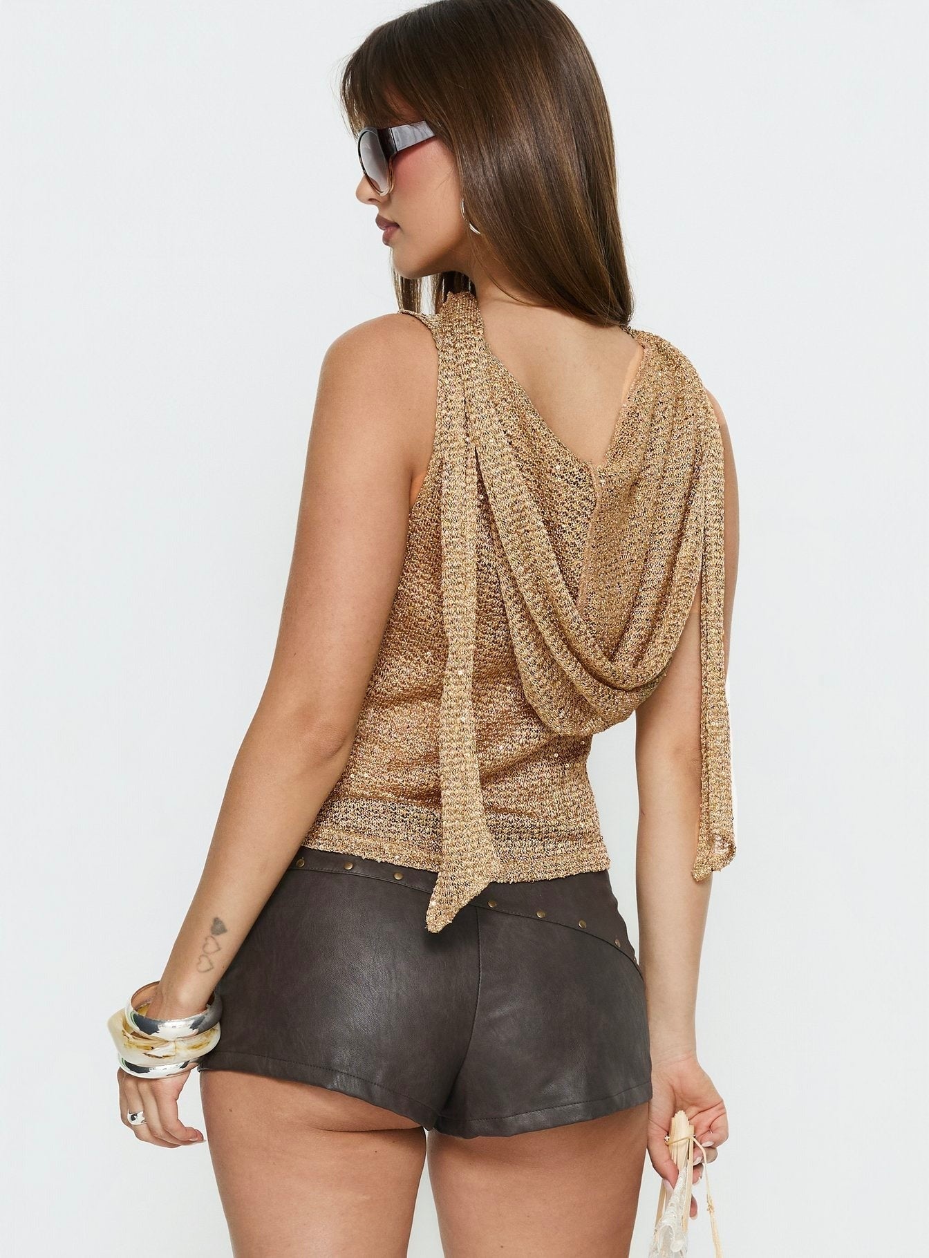 Mistori Sequin Hooded Top Gold