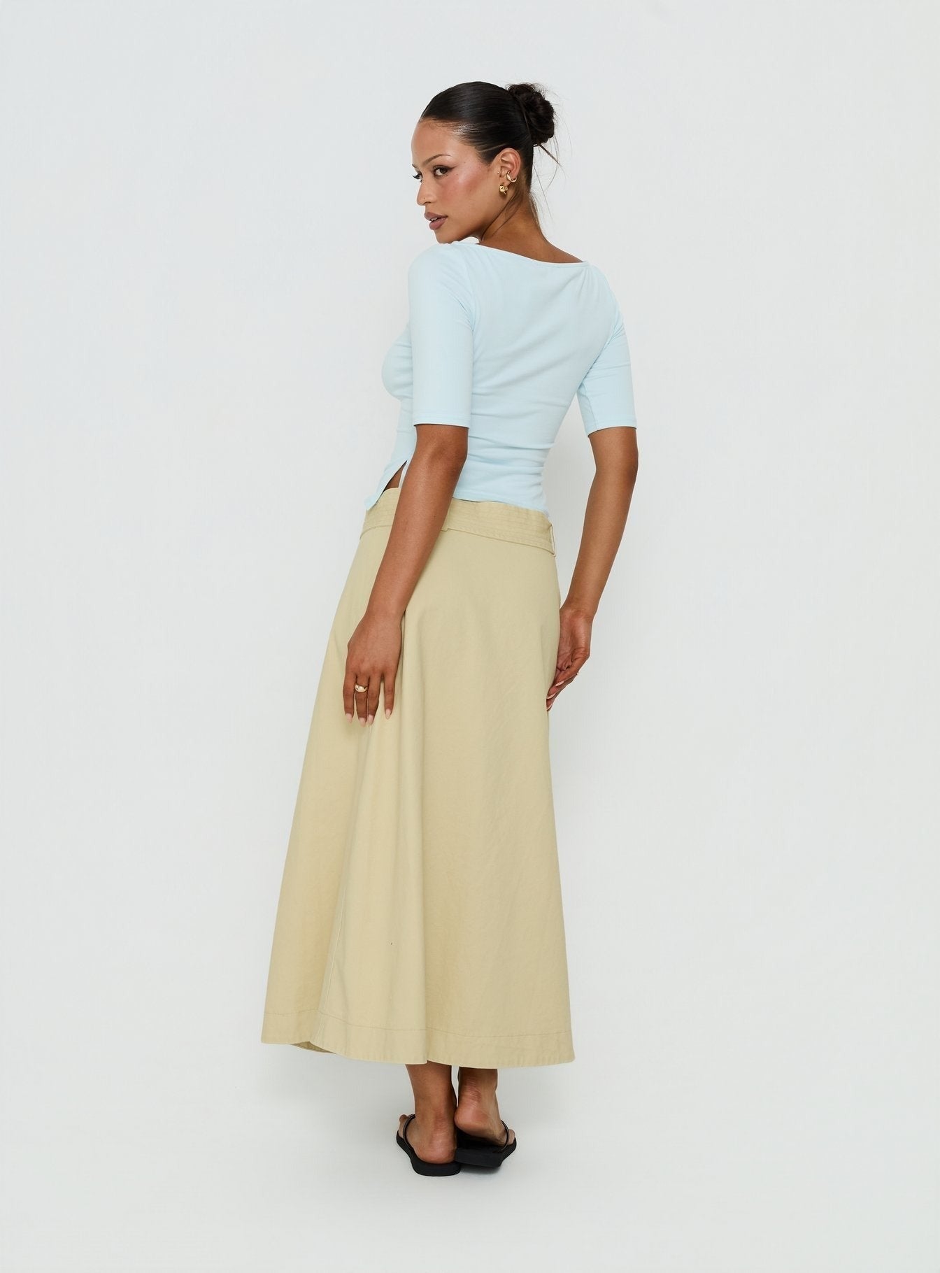 True Visions Belted Maxi Skirt Sand