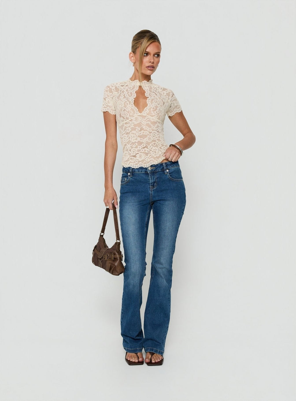 Quinbie Lace Short Sleeve Top Cream