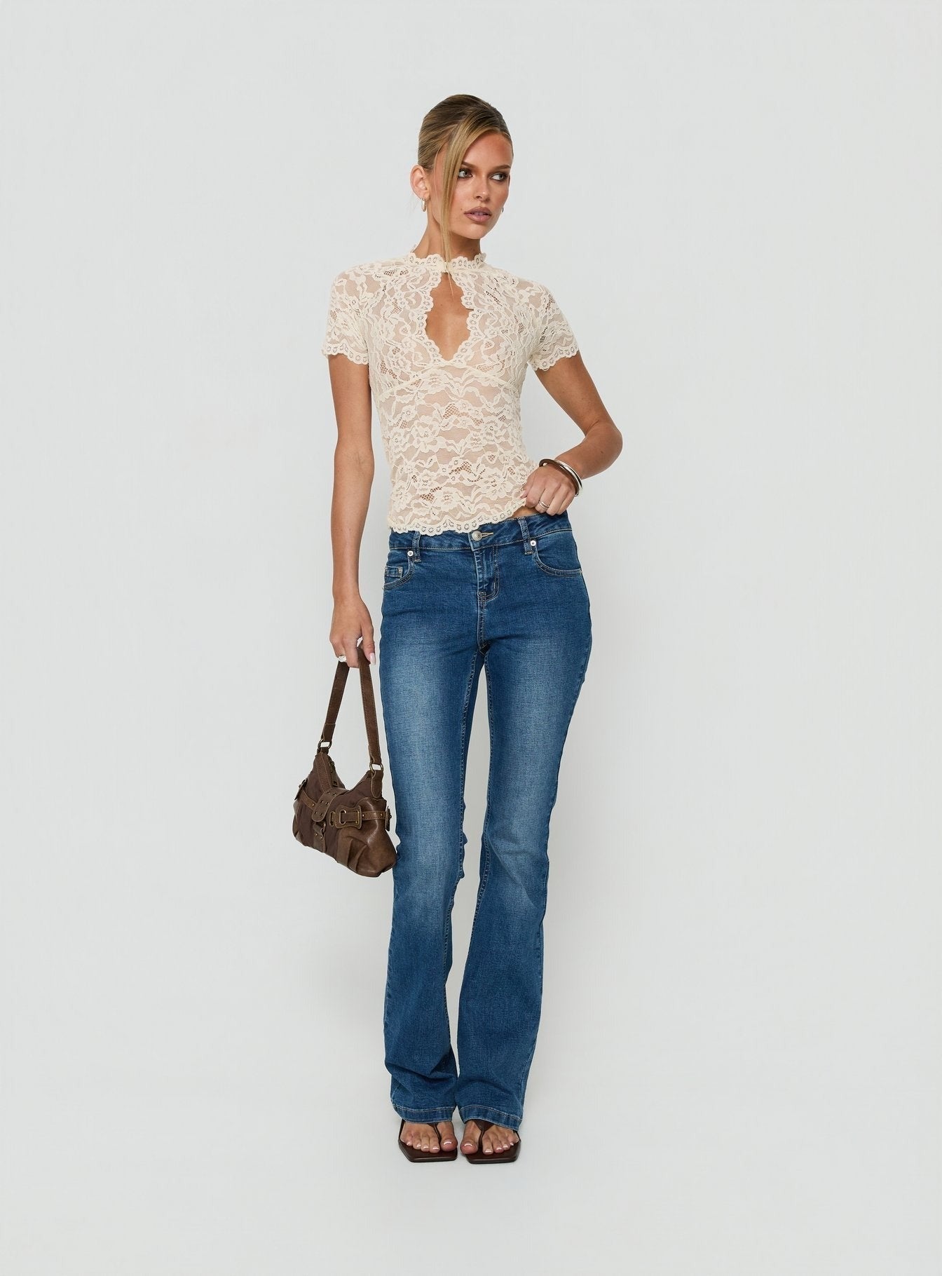 Quinbie Lace Short Sleeve Top Cream