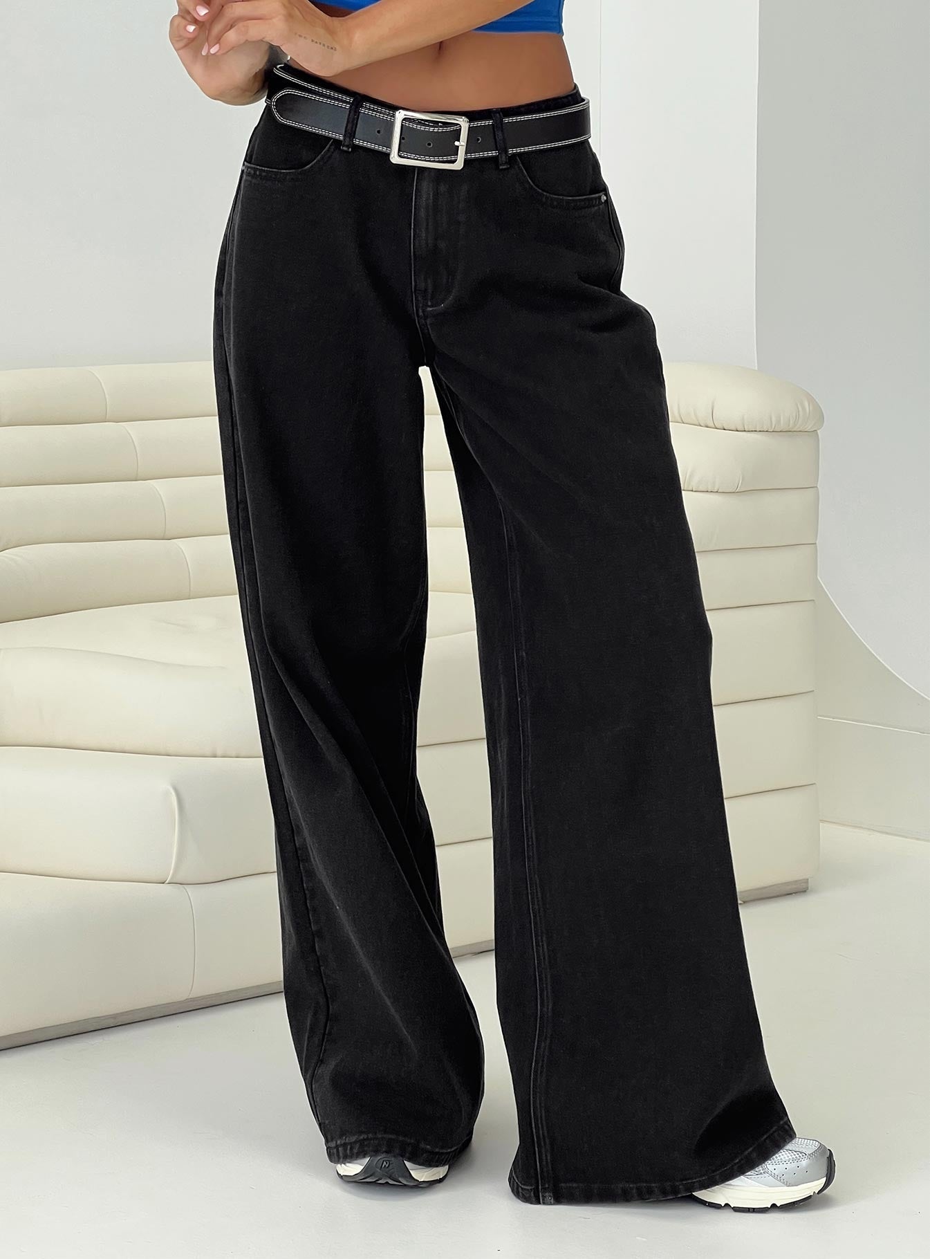 Naylor Mid Rise Wide Leg Jeans Washed Black Denim Petite