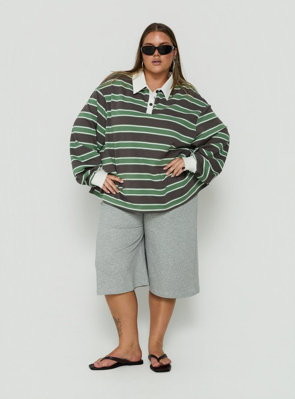 Tycen Polo Rugby Jumper Green / Grey Stripe Curve