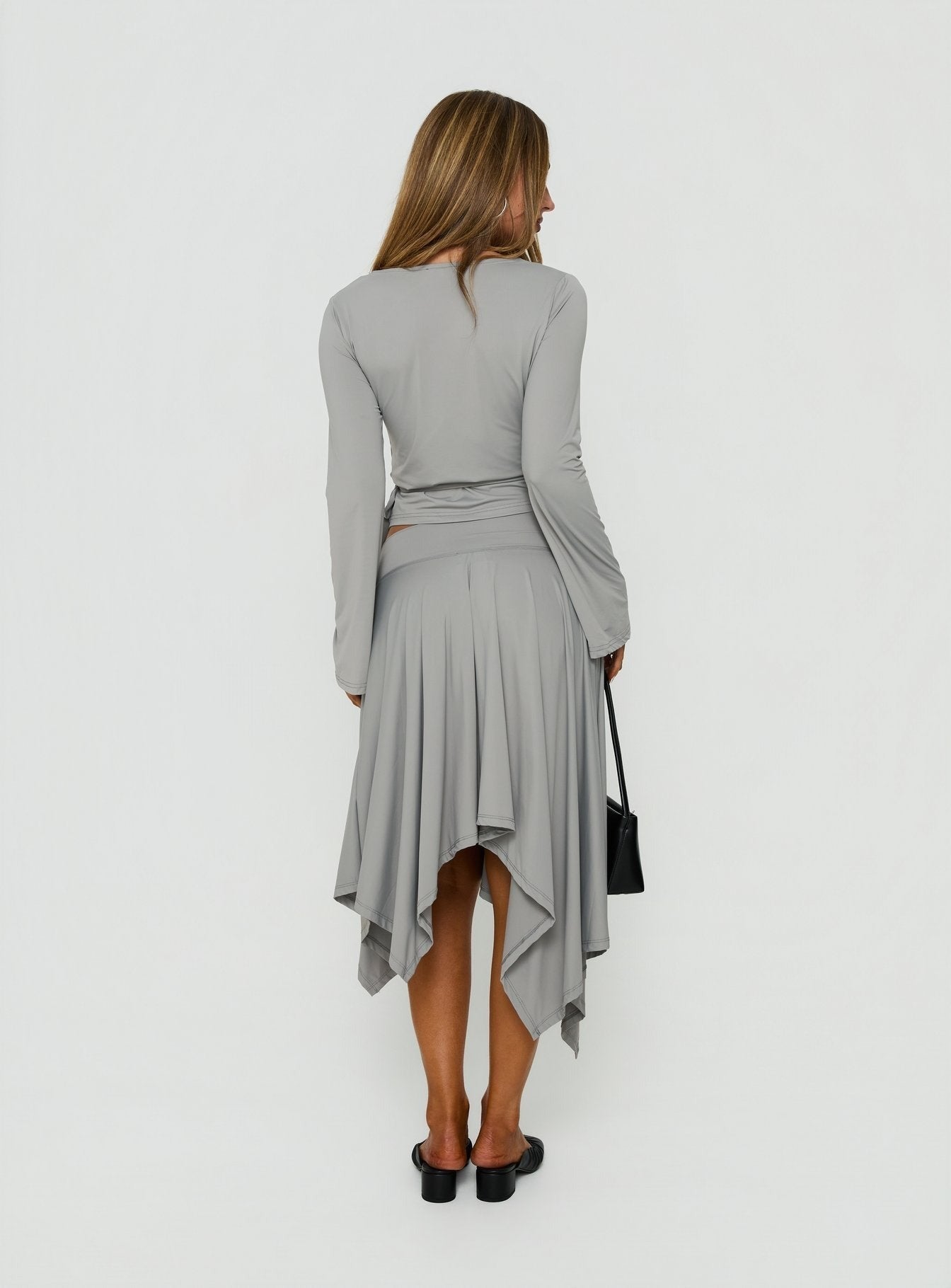 Talluleah Handkerchief Flowy Midi Skirt Grey
