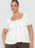 Indianah Pleat Lace Panel Blouse Top White Curve