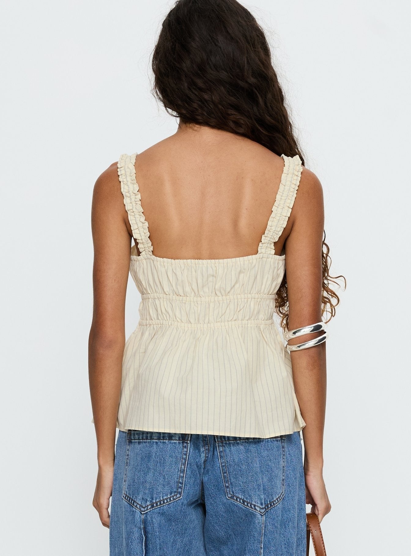 Kerianna Ruched Top Cream Stripe