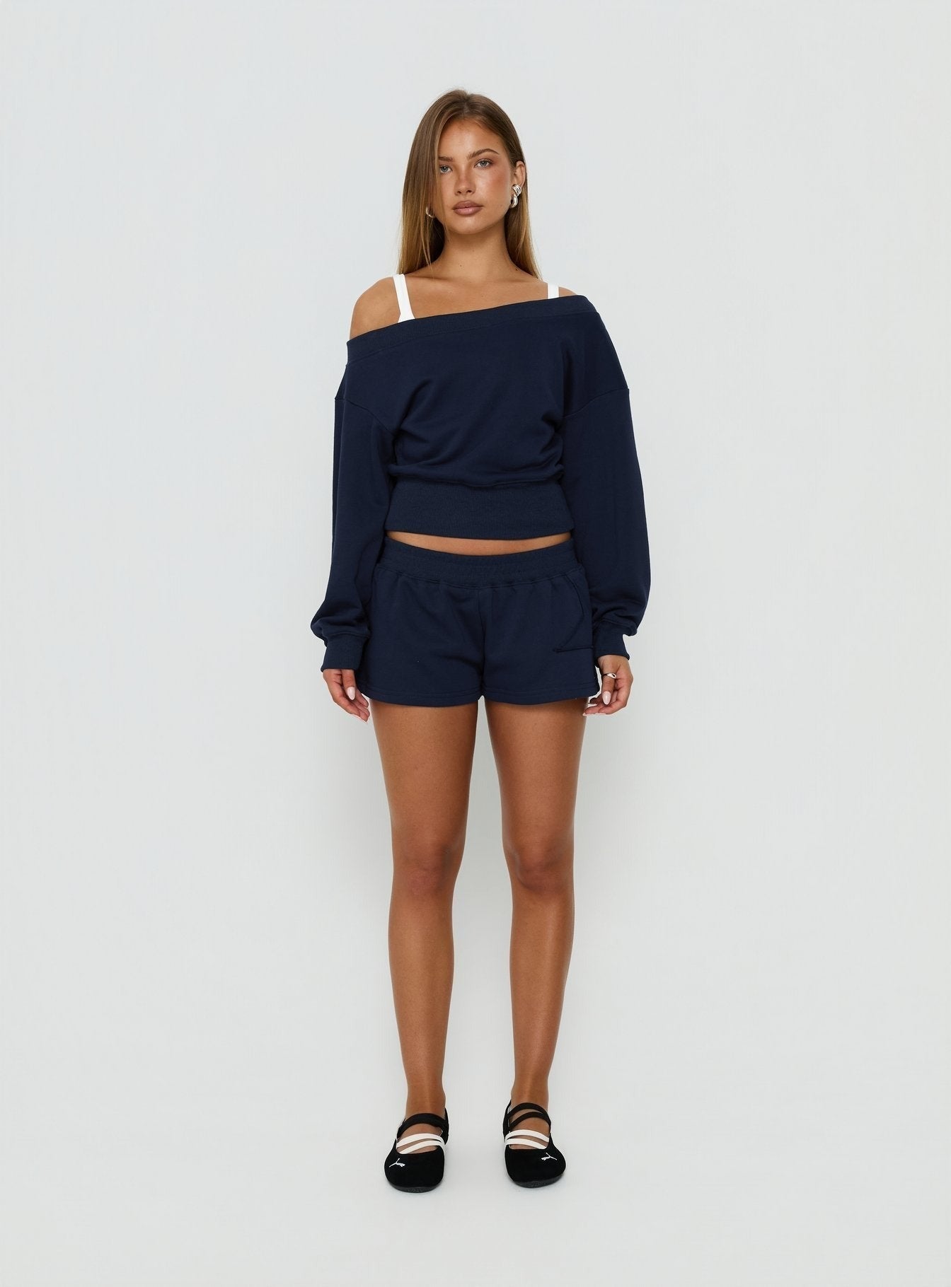 Kohdie Off Shoulder Fleece Jumper Navy