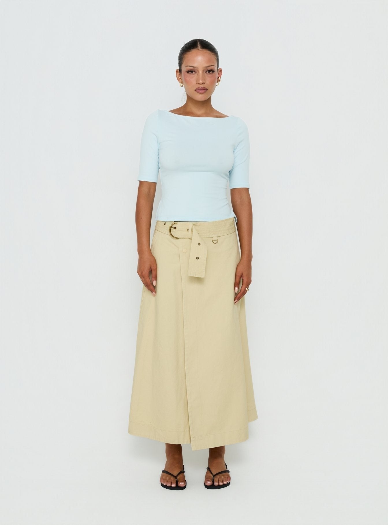 True Visions Belted Maxi Skirt Sand