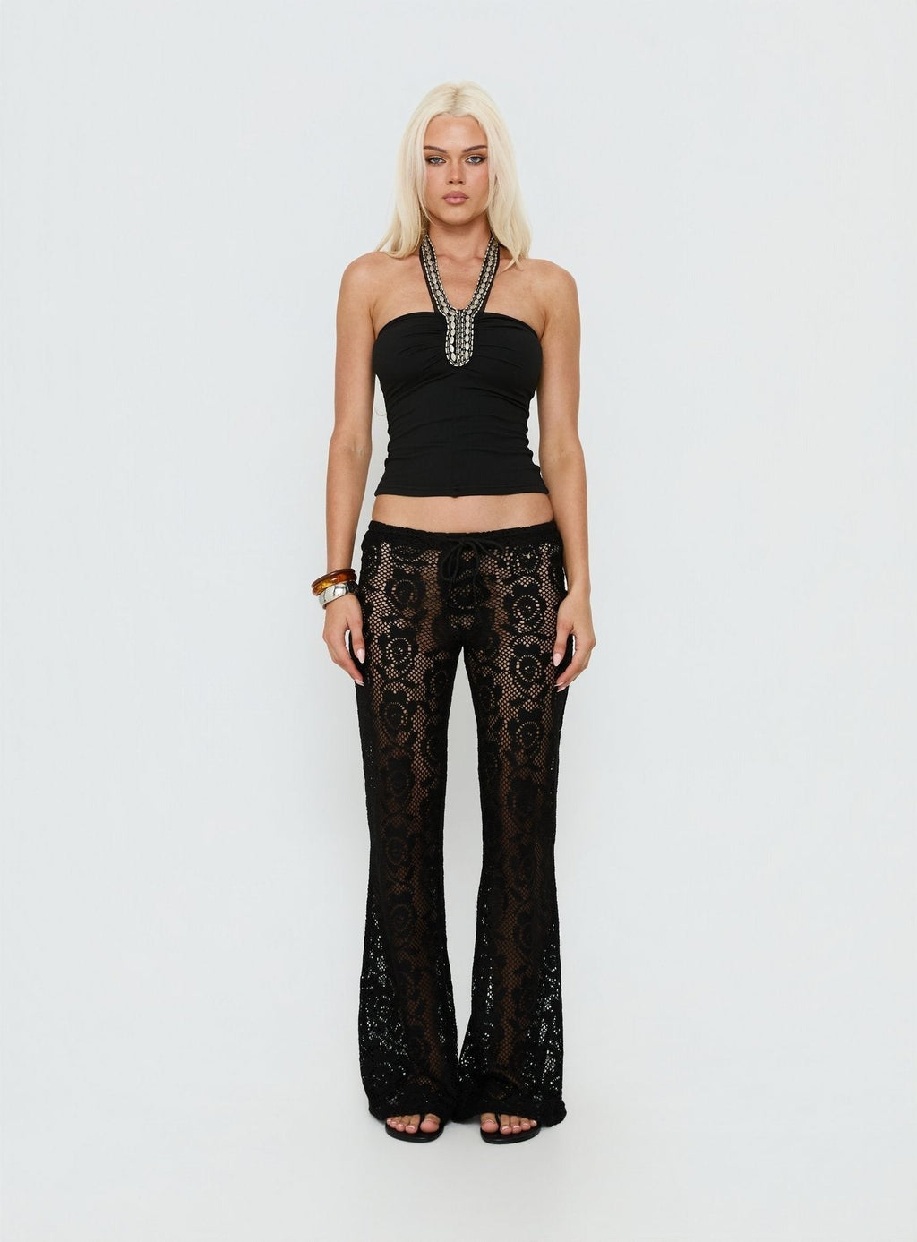 Rosadonna Lace Flare Pants Black