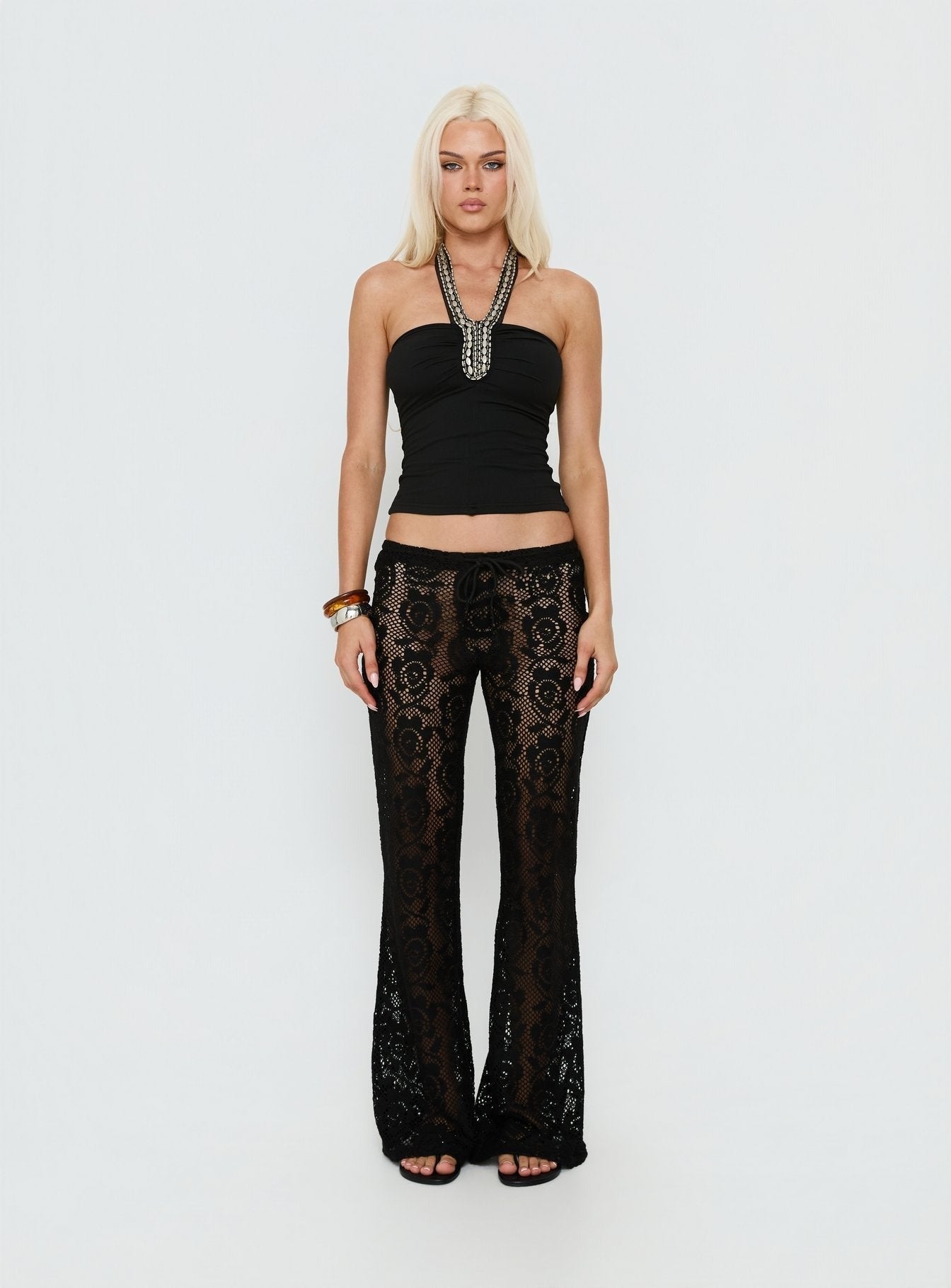 Rosadonna Lace Flare Pants Black