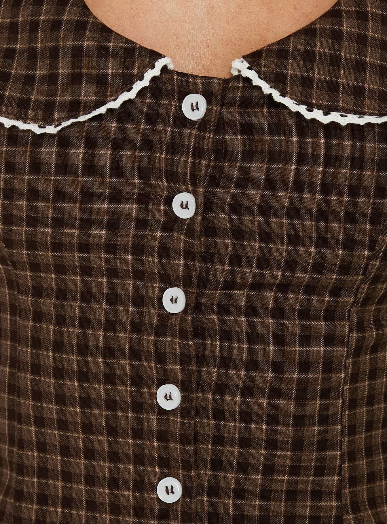 Gardinia Collared Button Down Top Brown Check