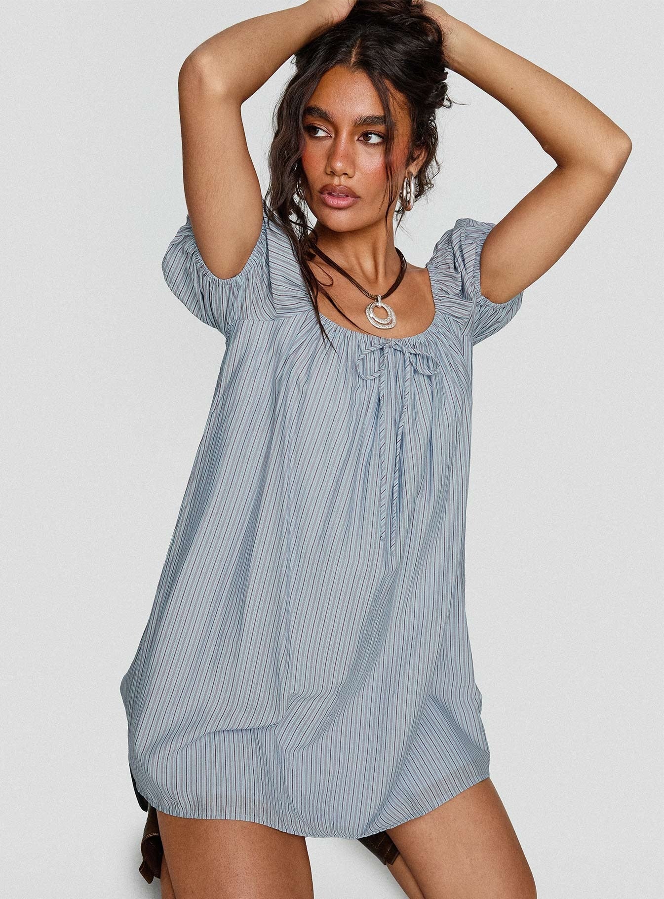 Wayfaire Smock Mini Dress Blue Stripe
