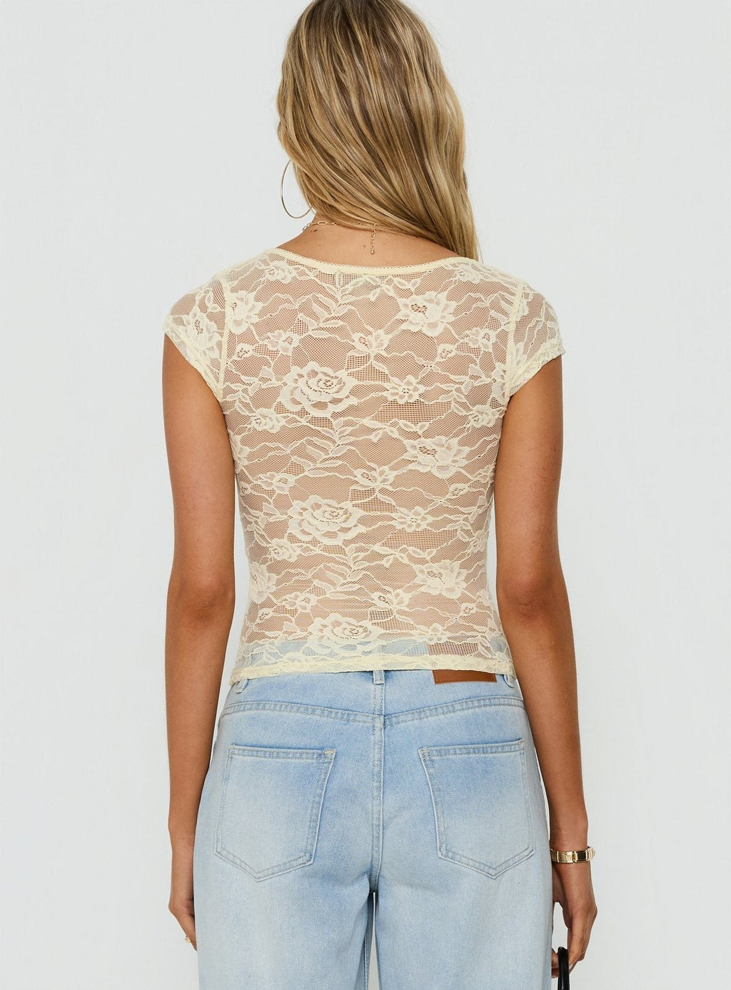 Zandie Textured V Neck Short Sleeve Top Cream