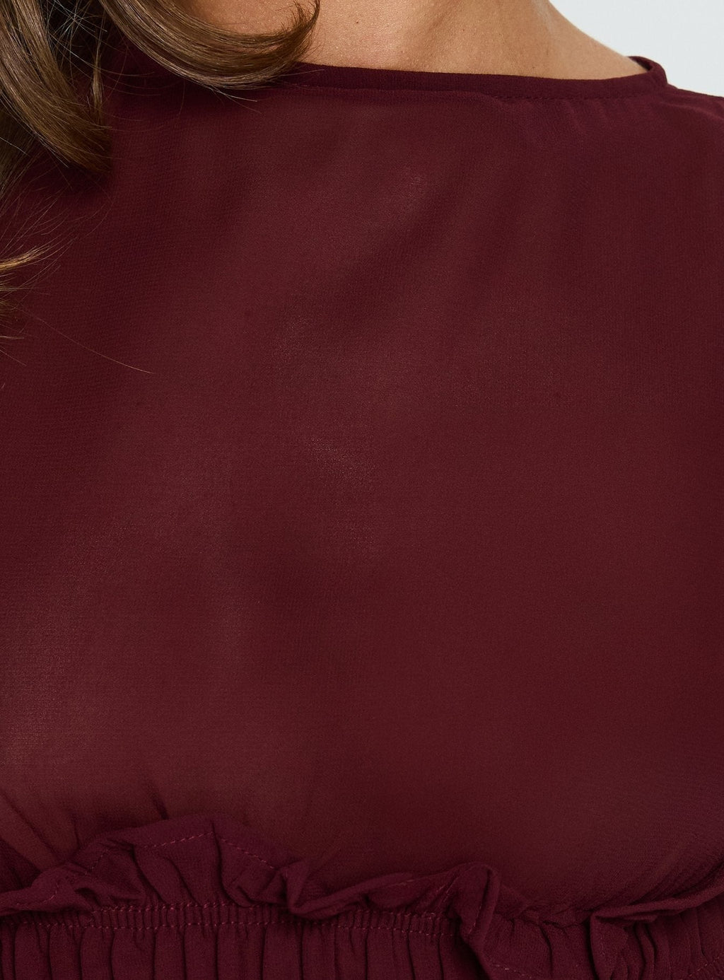 Fever Kiss Chiffon Ruched Top Wine