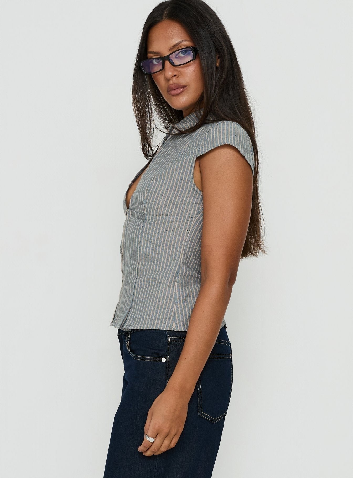 Yalanda Cut Out Collared Top Multi Stripe