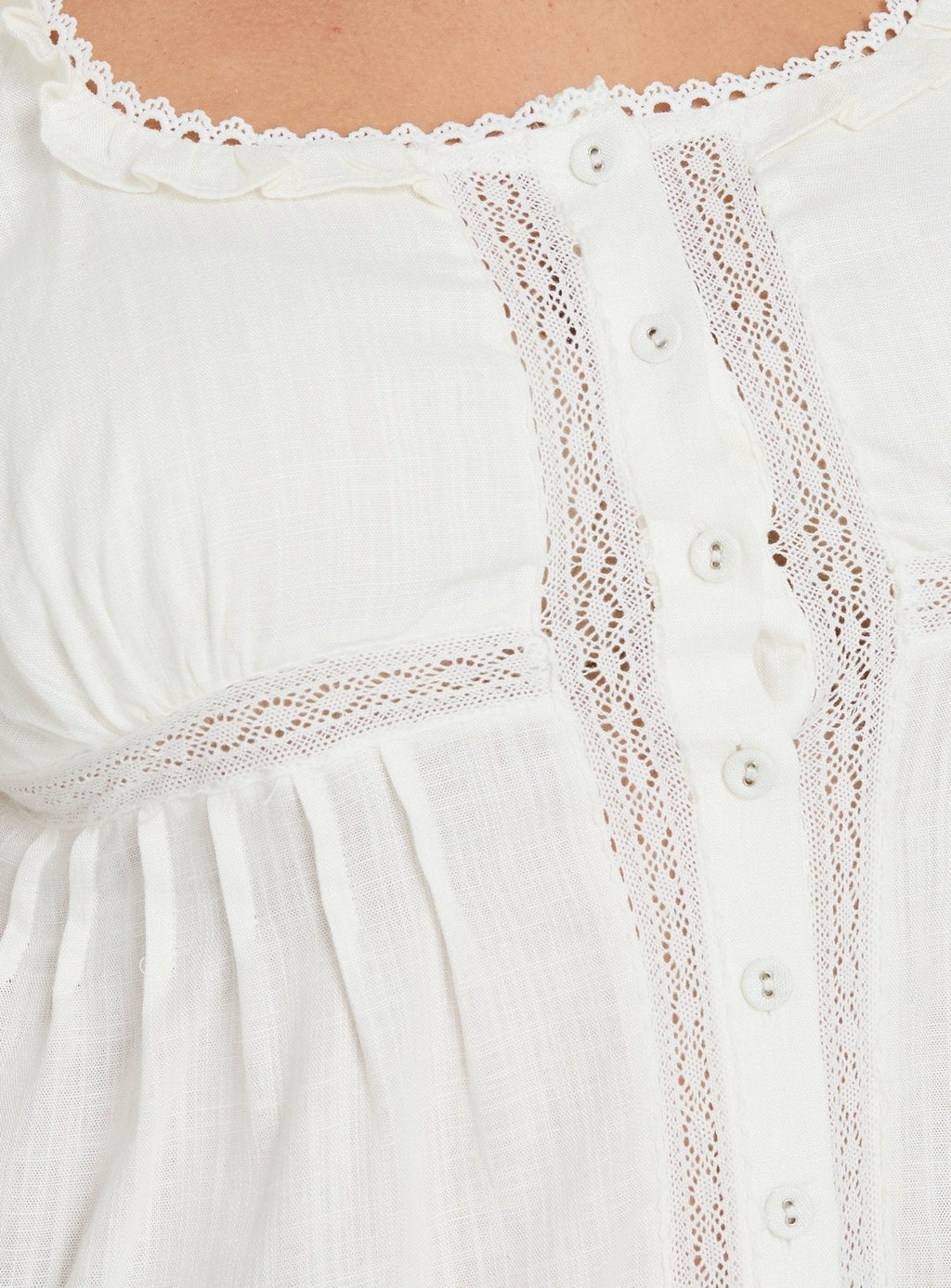 Indianah Pleat Lace Panel Blouse Top White Curve