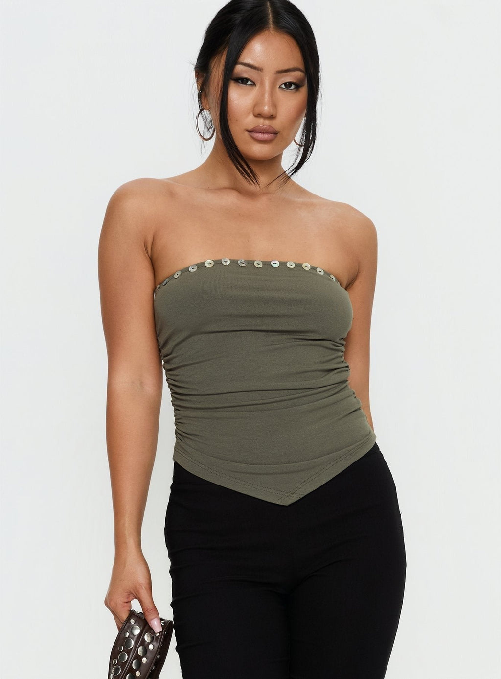 Kellyn Button Detail Strapless Top Green