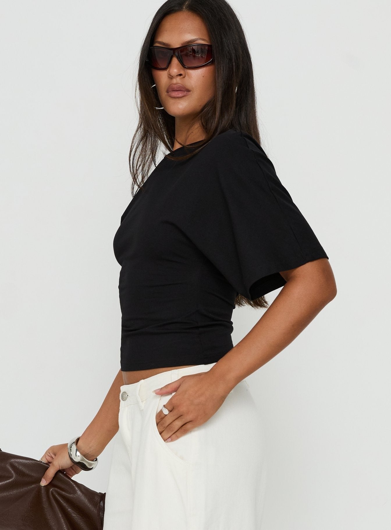Nakota V Neck Cinched Tee Black