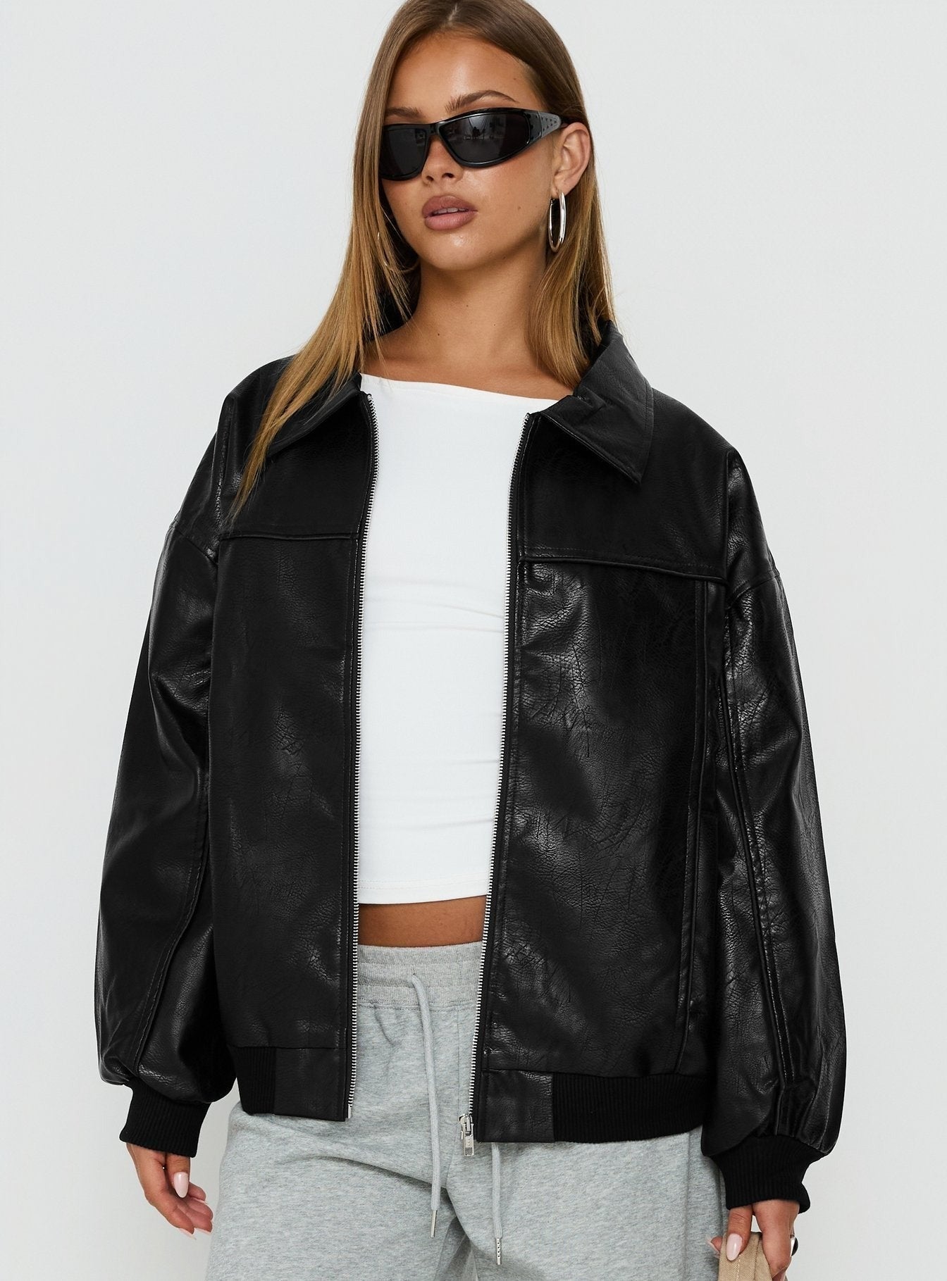 Goldsmith Faux Leather Bomber Jacket Black Petite