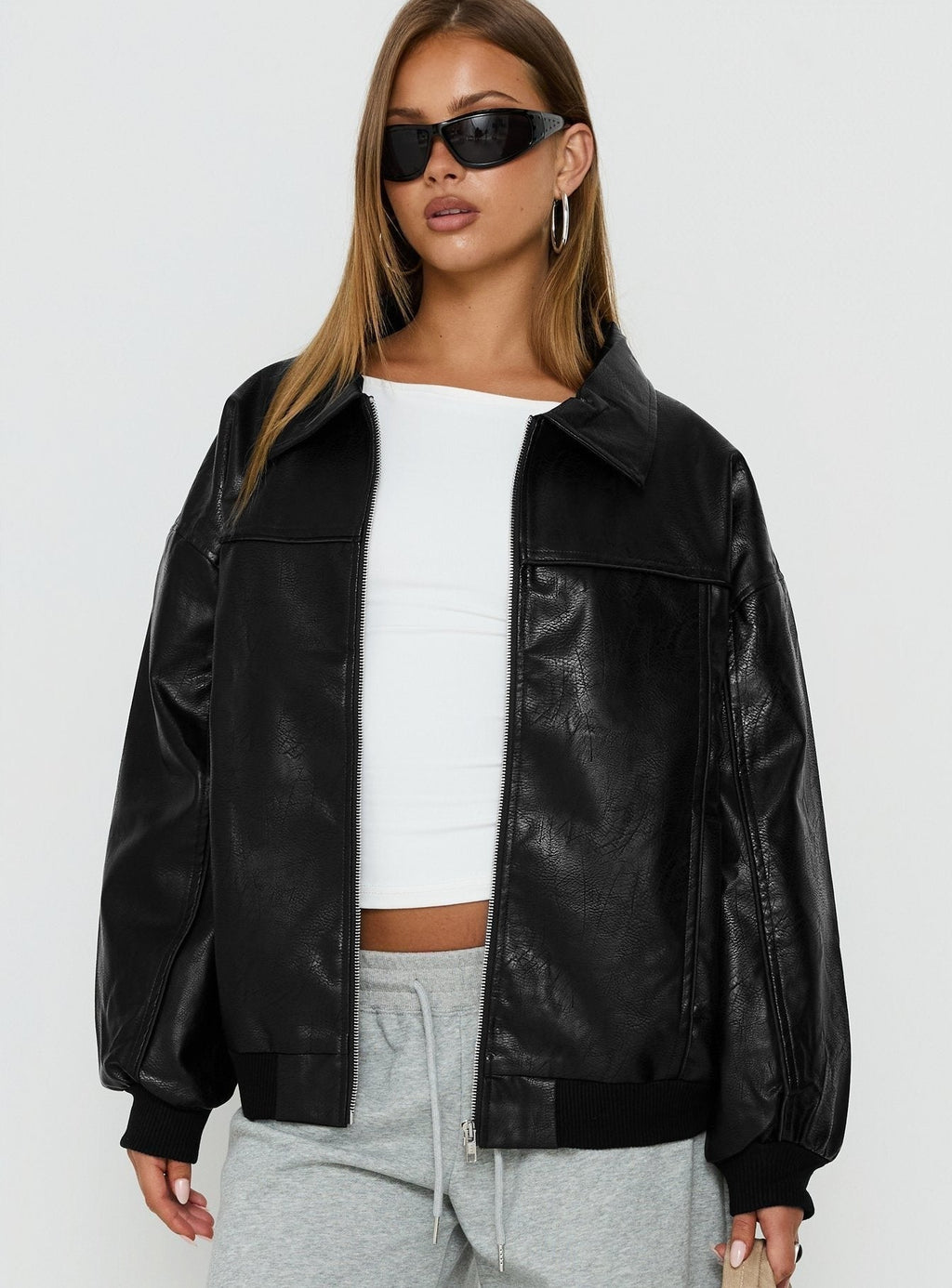 Goldsmith Faux Leather Bomber Jacket Black Petite