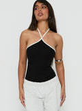 Azara Contrast Arrowneck Bodysuit Black / White
