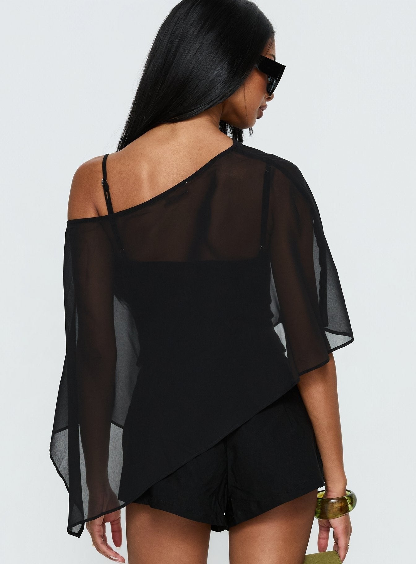 Senzo Chiffon Poncho Top Black