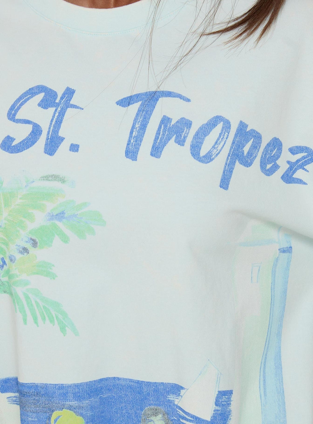 St Tropez Postcards Oversized Graphic Tee Washed Blue