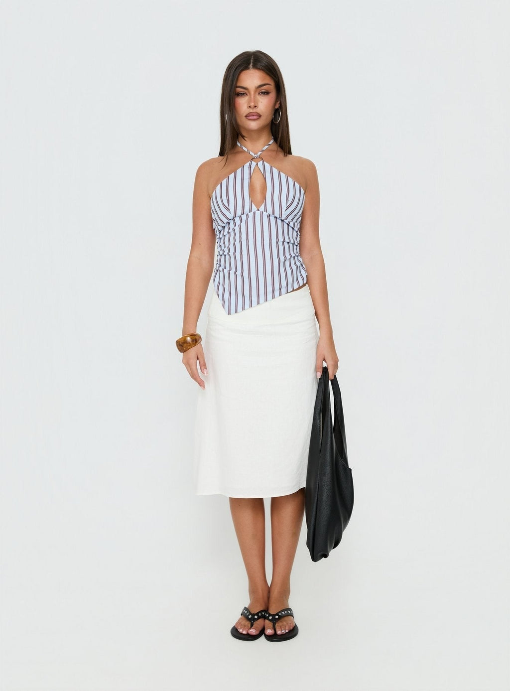 Idiana Halter Keyhole Top Blue Stripe