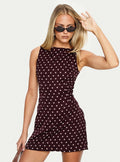 Kherin Boat Neck Romper Wine Polka