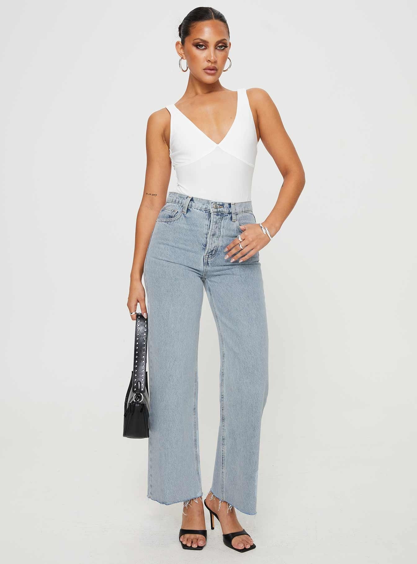 Fawcett High Rise Straight Leg Jeans Light Blue Wash Denim Tall