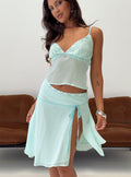 Lynnett Embroidered Waistband Midi Skirt Mint