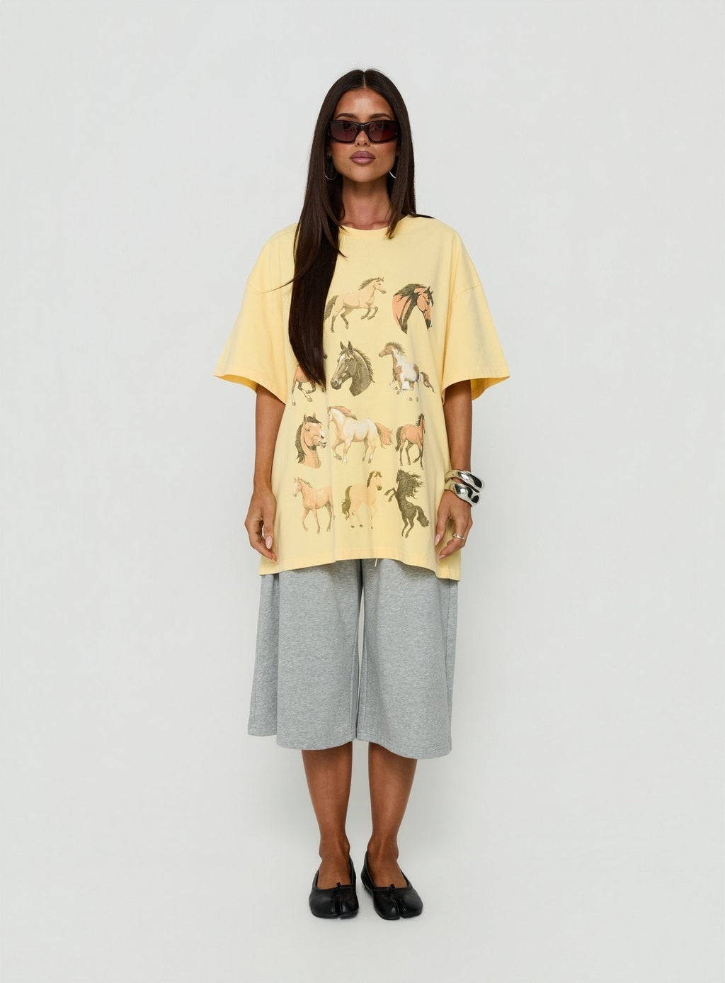 Horse Girl Oversized Graphic Tee Washed Yellow
