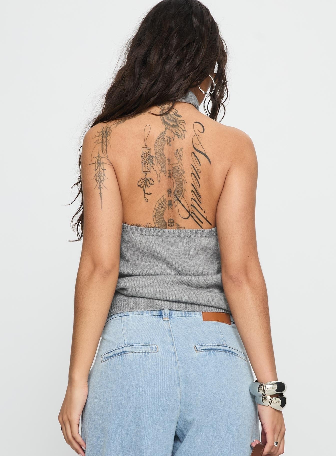 Dream Hour Cross Front Halter Top Grey