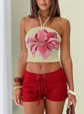 Maurissa Mesh Tie Neck Top Lemon Floral