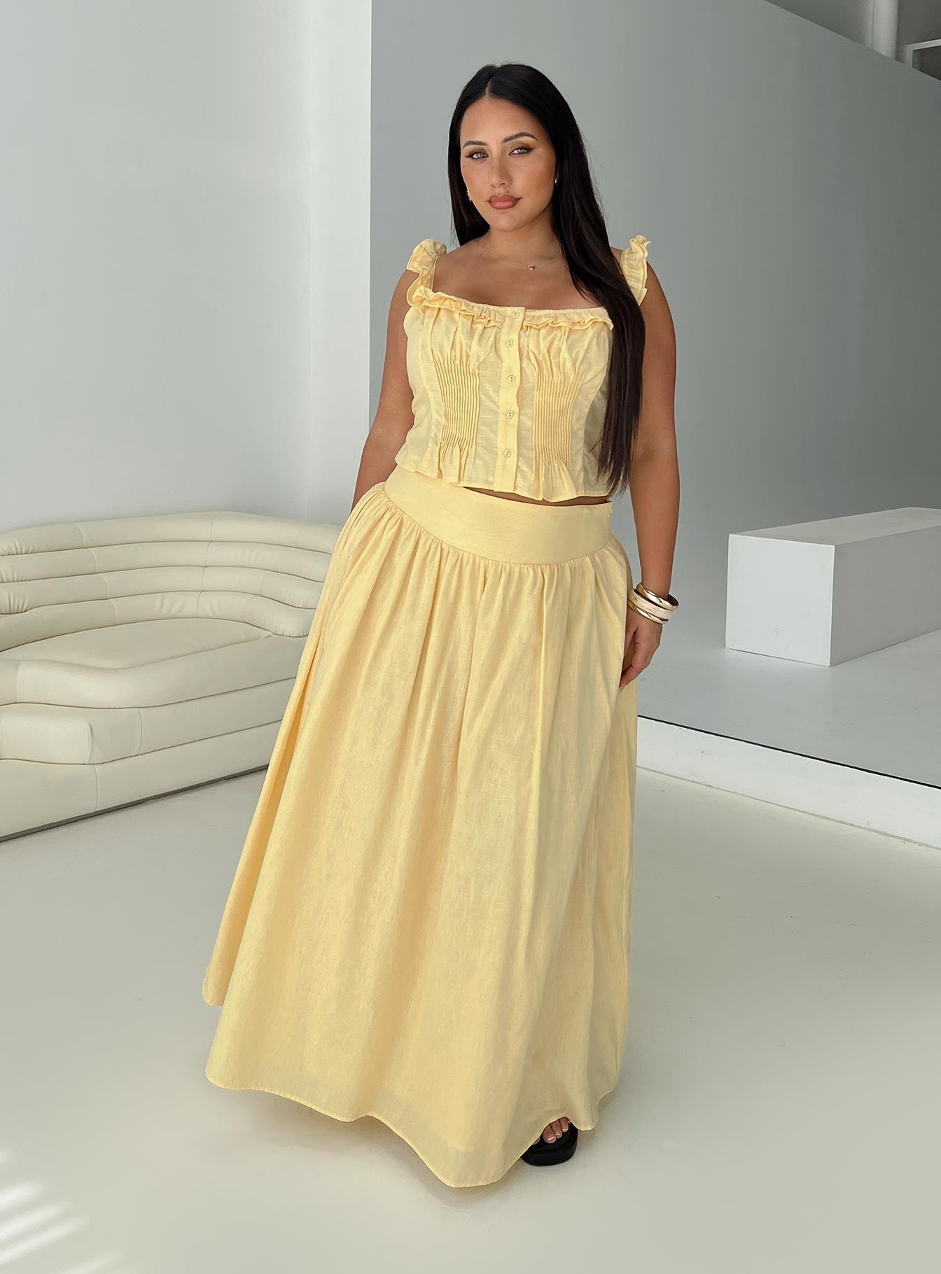 Isadoria Frill Top Yellow Curve